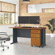 Series A 60W Desk with Drawers in Natural Cherry and Slate - Engineered Wood