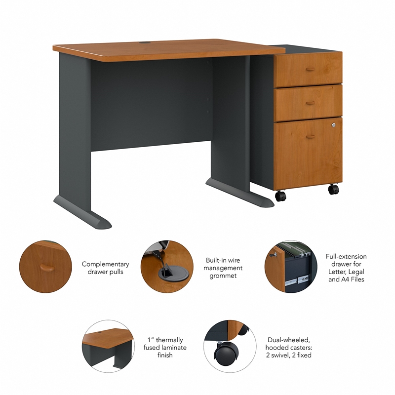 Series A 36W Desk with Drawers in Natural Cherry and Slate - Engineered Wood