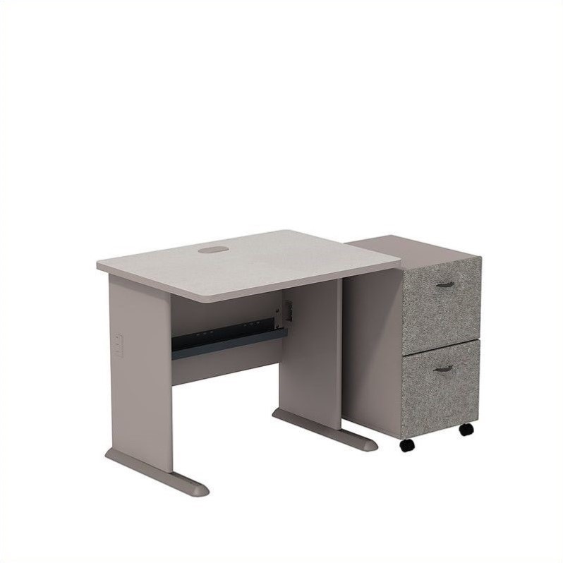 Bush Business Series A White 36w Desk With 2 Drawer Mobile Pedestal Bush Business Series A White 36w Desk With 2 Drawer Mobile Pedestal