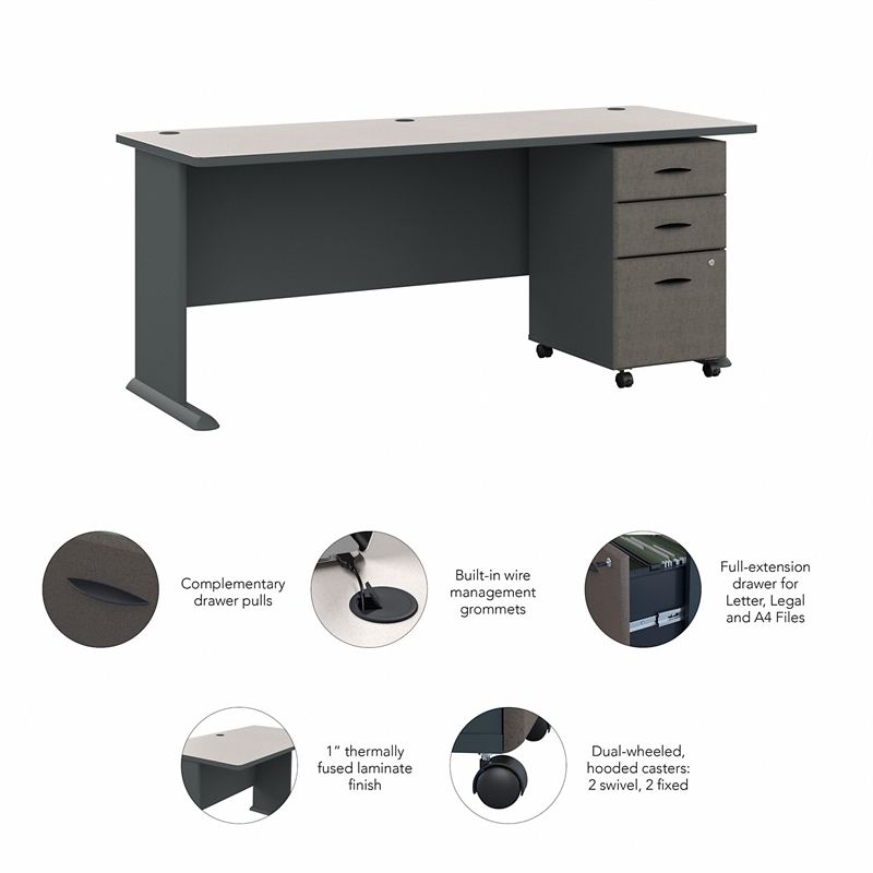Series A 72W Desk with Drawers in Slate and White Spectrum - Engineered Wood