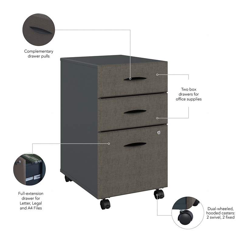 Series A 3 Drawer Mobile File Cabinet in Slate - Engineered Wood
