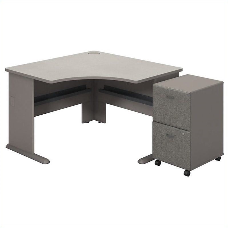 Series A Corner Desk with Pedestal in Pewter White Spectrum ...