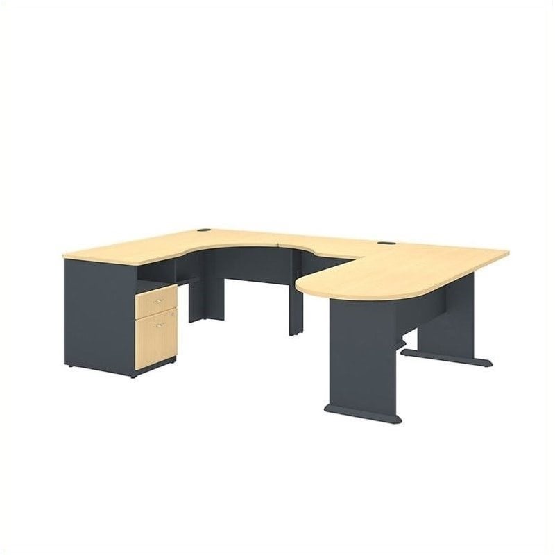 Series A U Shaped Corner Desk With Peninsula And Storage In Beech