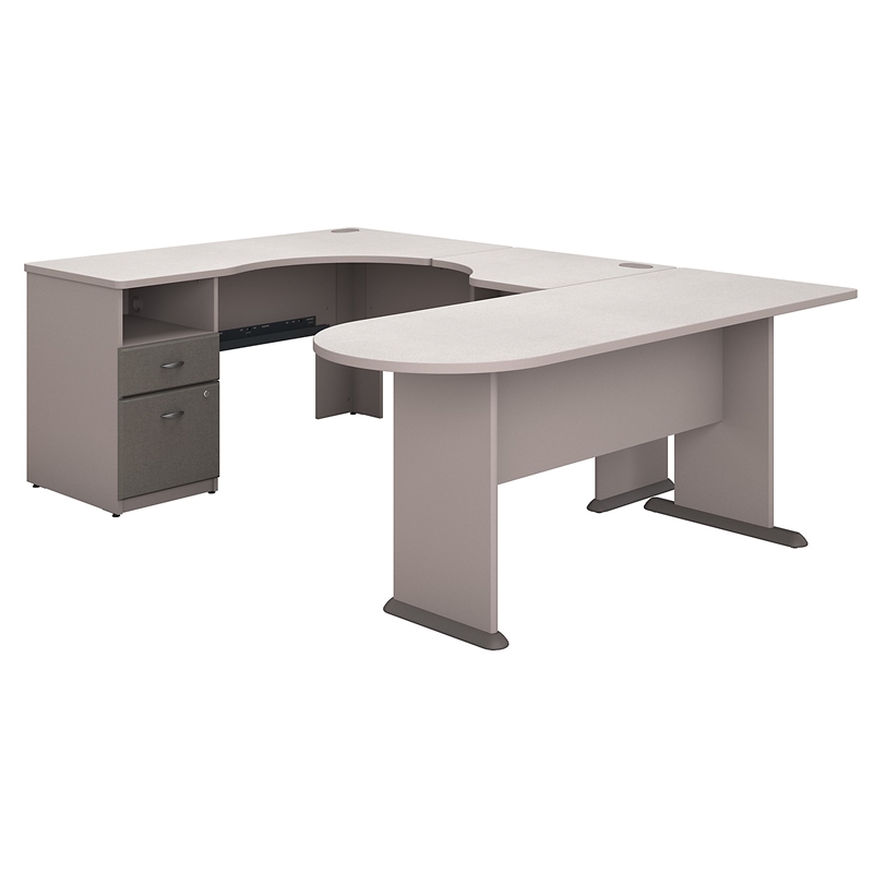 Series A U Shaped Corner Desk with Peninsula and Storage in Pewter
