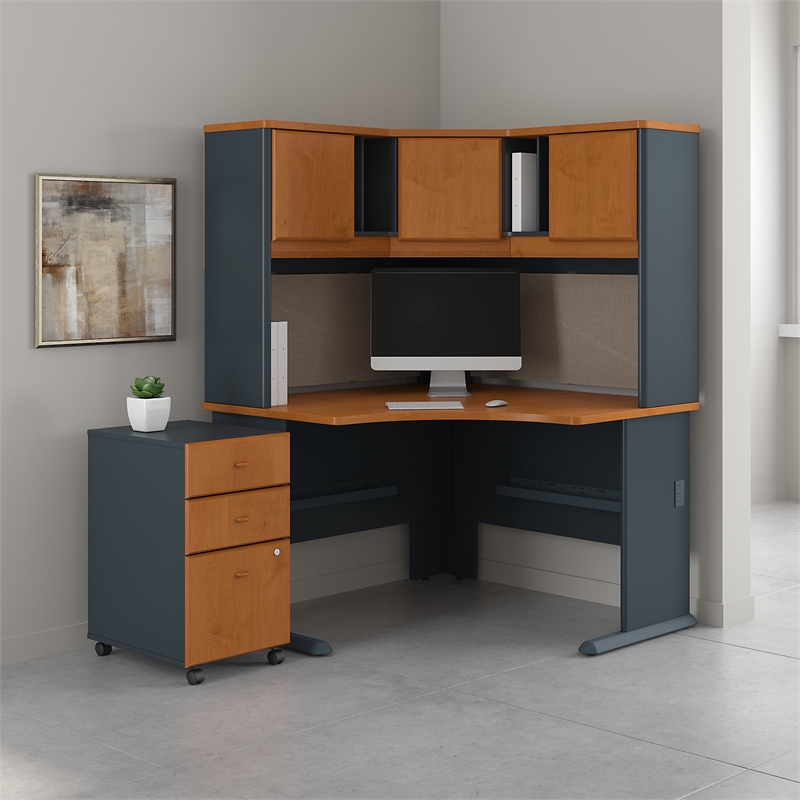 Series A 48w Corner Desk With Hutch And Mobile File Cabinet In Cherry