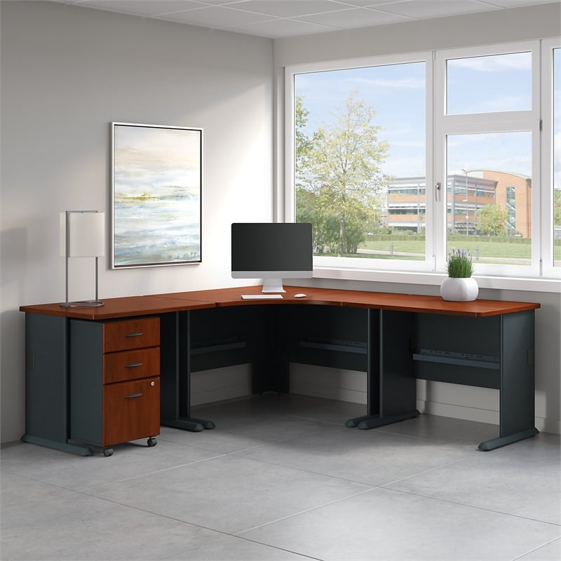 Series A 84W x 84D Corner Desk with Mobile File Cabinet in Cherry