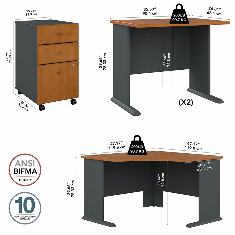Series A 84W x 84D Corner Desk with Mobile File in Cherry - Engineered Wood