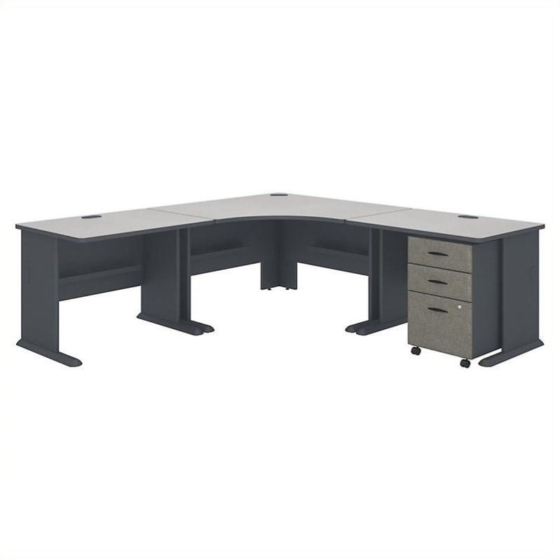 Bush Business Furniture Series A 84W x 84D Corner Desk with Mobile File Cabinet in Slate