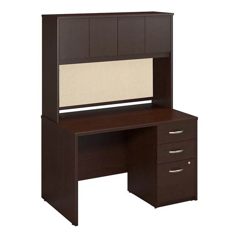 Series C Elite 48w Desk With Hutch And 3 Drawer Pedestal In Cherry