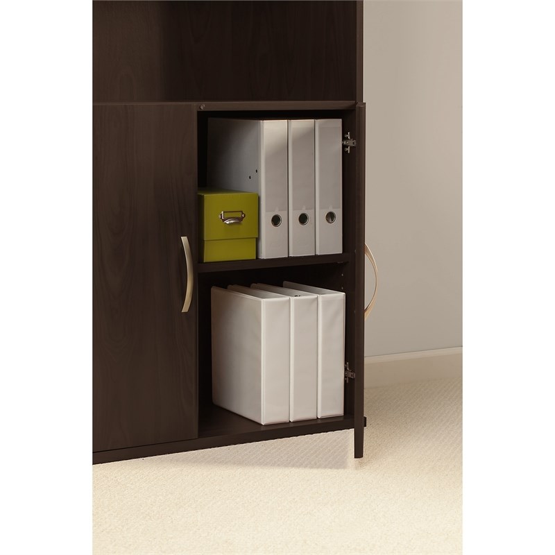 36W 5 Shelf Bookcase with Doors in Mocha Cherry - Engineered Wood
