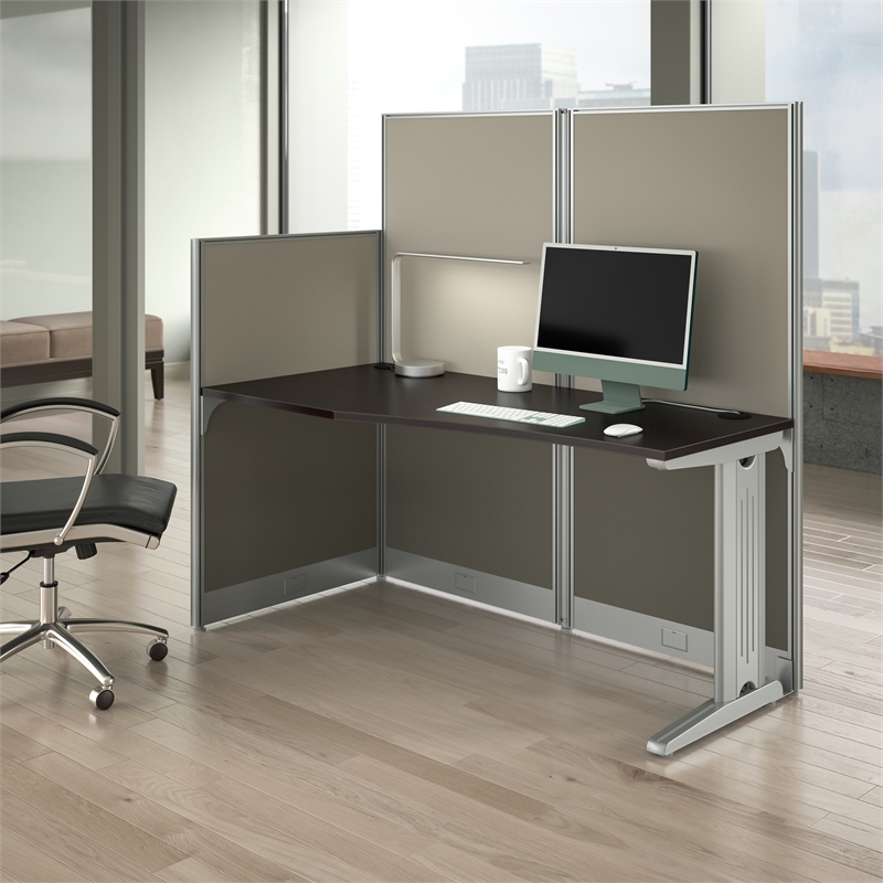 Office in an Hour 65W Straight Cubicle Desk in Mocha Cherry - Engineered Wood