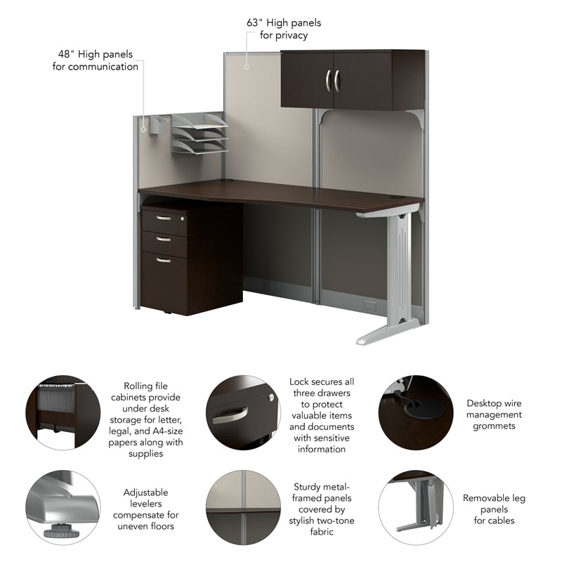 Office in an Hour Cubicle Desk with Storage in Mocha Cherry - Engineered Wood