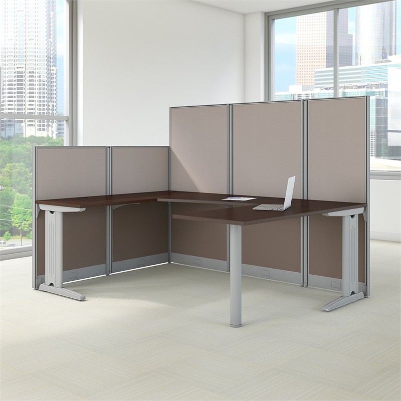 Office in an Hour 89W U Shaped Cubicle Workstation in Mocha Cherry ...