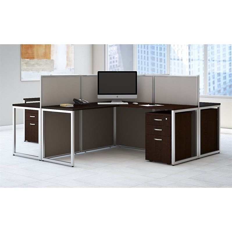 Easy Office 4 Person L Shaped Desk Open Office Office Suite in Mocha Cherry