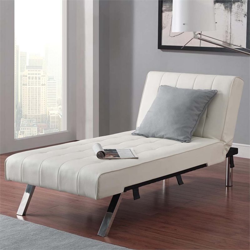 DHP Emily Faux Leather Chaise Lounge in Vanilla