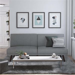 Linen Convertible Sofa in Gray with Dark Wooden ..