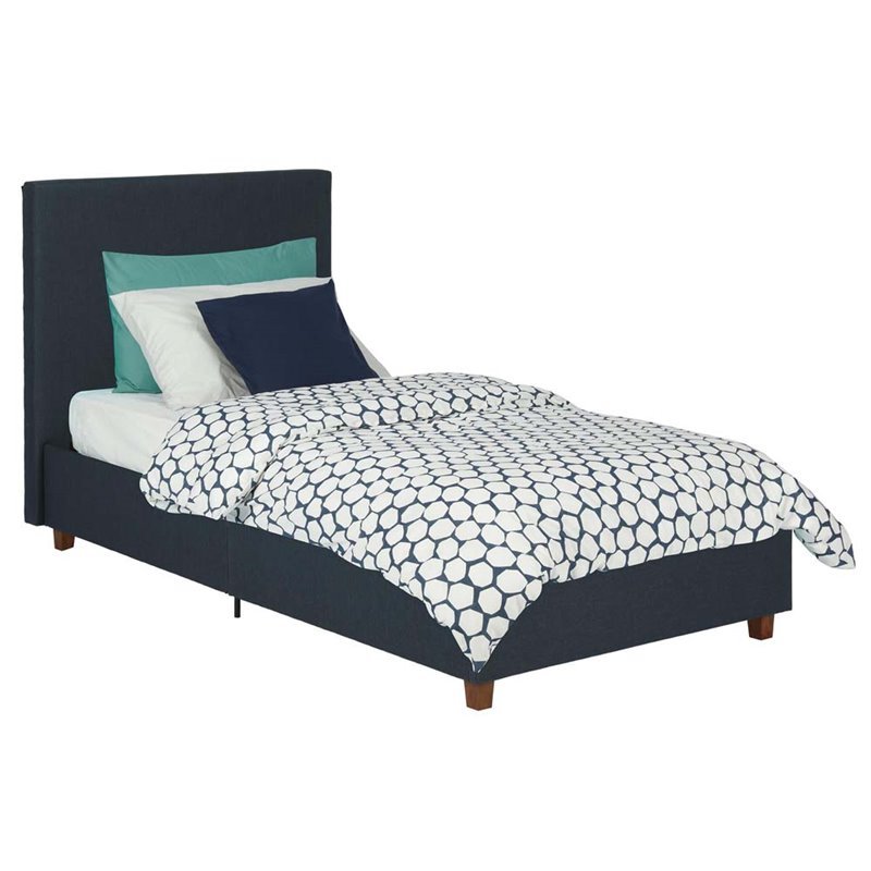 Linen Upholstered High Back Twin Bed In Navy Blue 4076619
