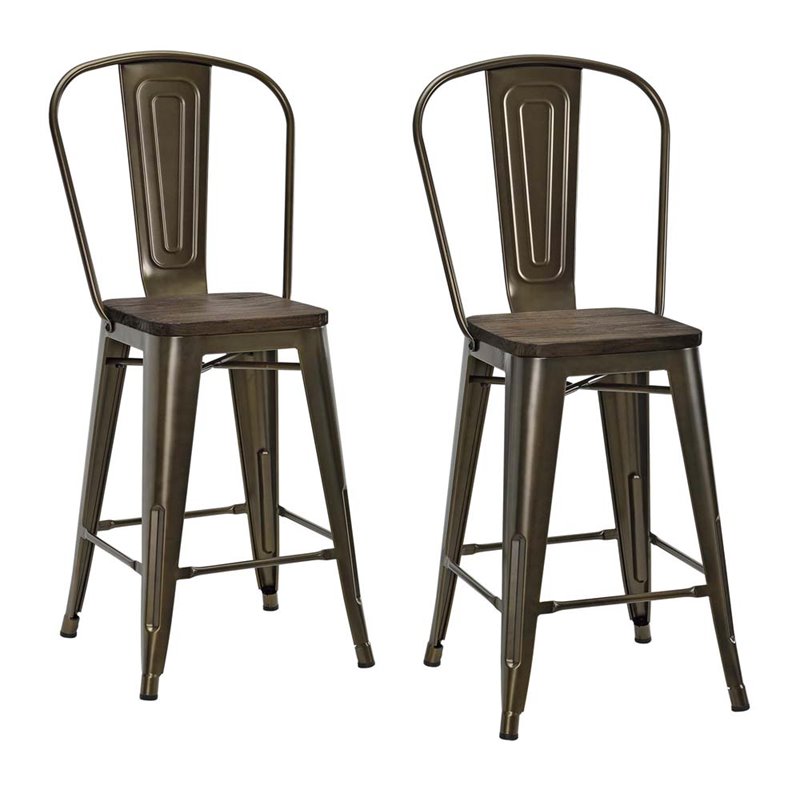 24" Metal Counter Stool in Antique Bronze (Set of 2) S004107