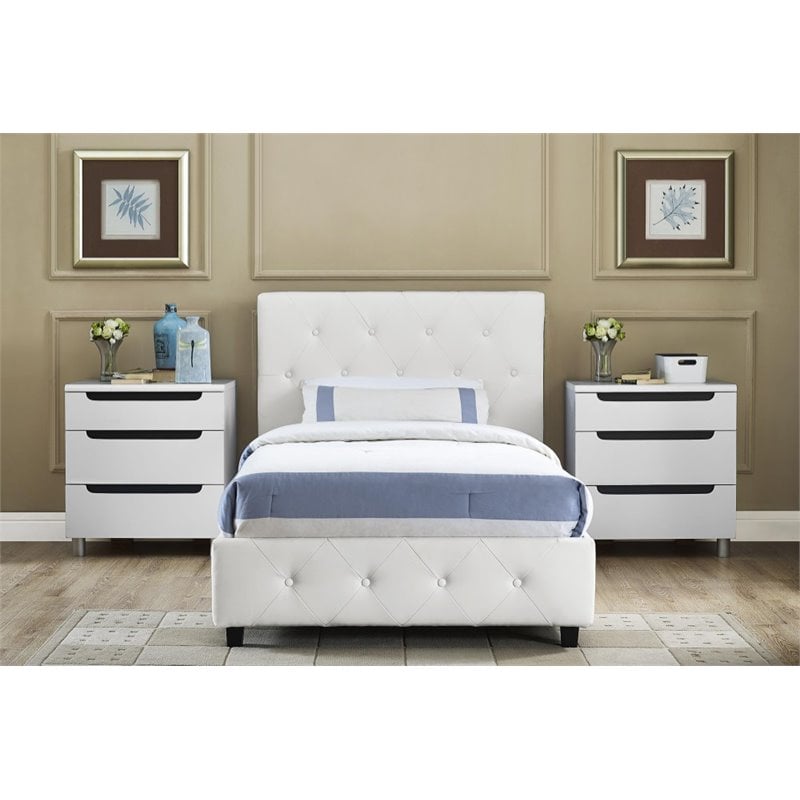 Upholstered Faux Leather Twin Bed in White