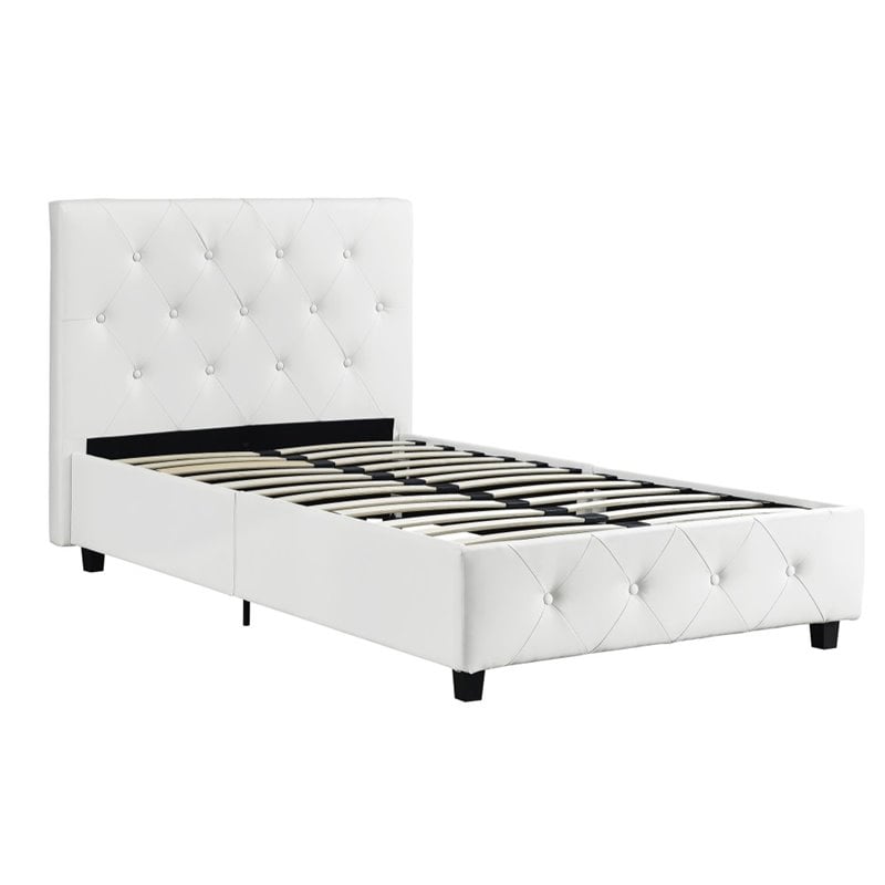 Upholstered Faux Leather Twin Bed in White