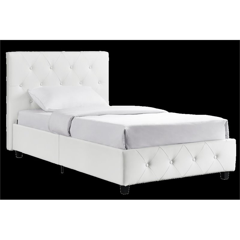 Upholstered Faux Leather Twin Bed in White