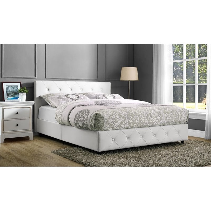 Upholstered Faux Leather Queen Bed In White 4027149