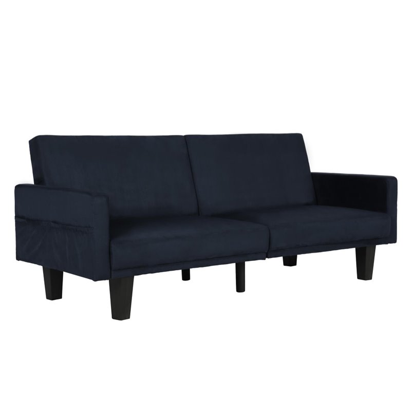 Split Microfiber Convertible Sofa In Navy Blue 2130619