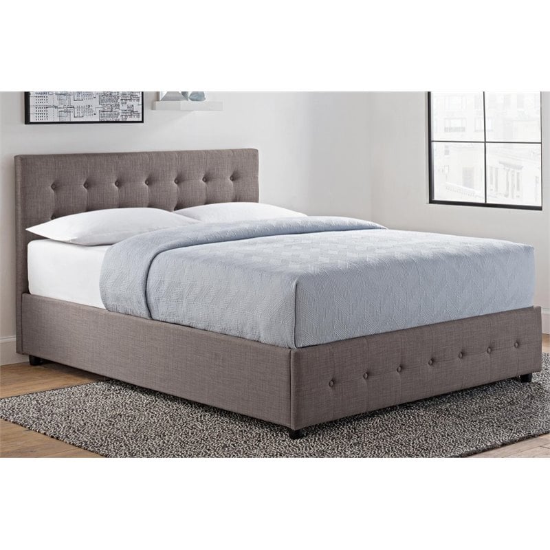 DHP Cambridge Linen Upholstered Queen Storage Bed in Gray