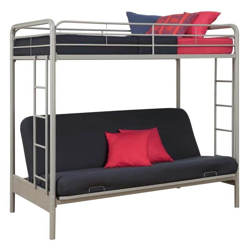 Twin over Futon Metal Bunk Bed in Silver - 4023417