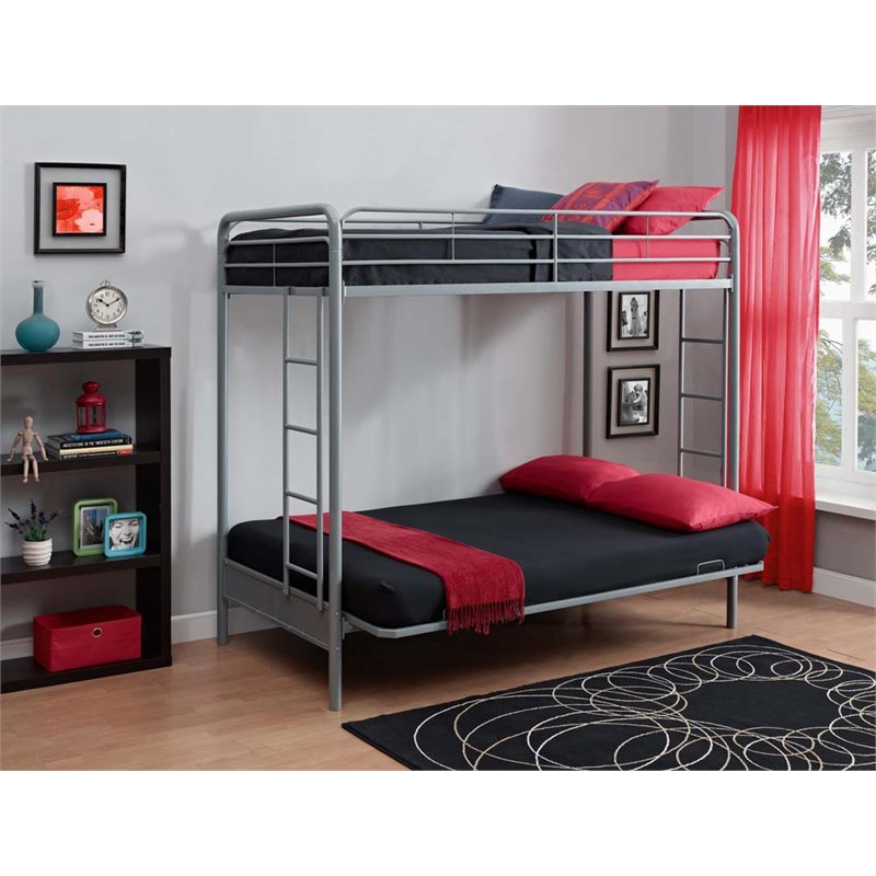 DHP Twin over Futon Metal Bunk Bed in Silver