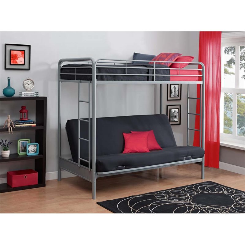 DHP Twin over Futon Metal Bunk Bed in Silver