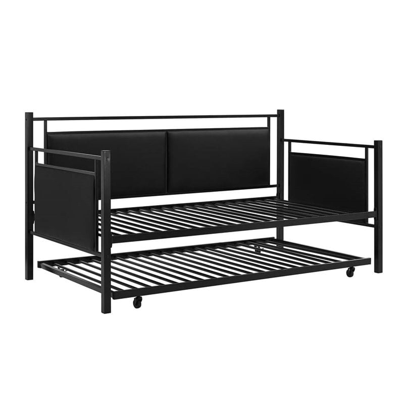 DHP Astoria Upholstered Twin Metal Daybed and Trundle in Black