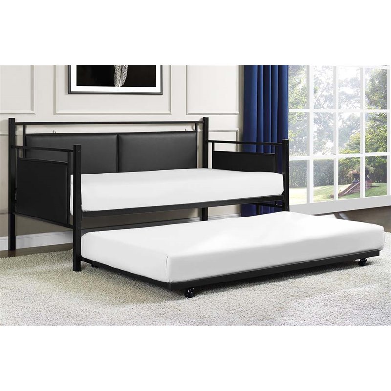 DHP Astoria Upholstered Twin Metal Daybed and Trundle in Black