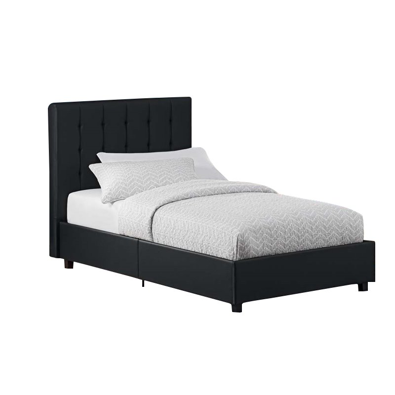 Faux Leather Upholstered Twin Bed In Black 4107019