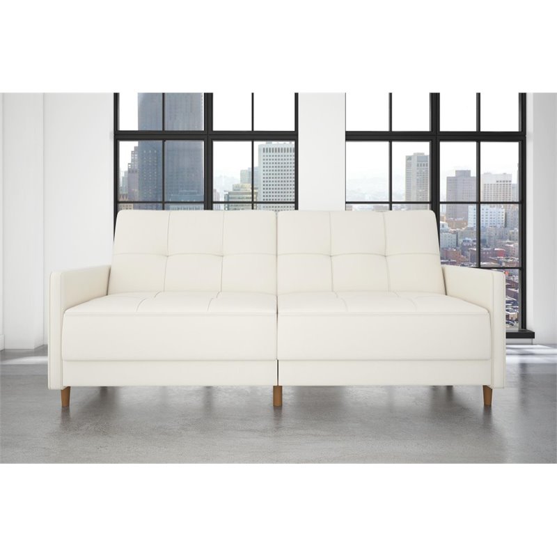 DHP Andora Coil Faux Leather Convertible Sleeper Sofa in White