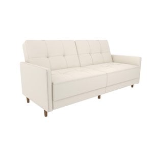 dhp andora modern coil faux leather convertible sleeper sofa in white