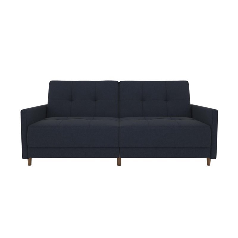 DHP Andora Coil Linen Convertible Sleeper Sofa in Navy Blue