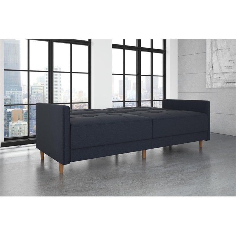 DHP Andora Coil Linen Convertible Sleeper Sofa in Navy Blue