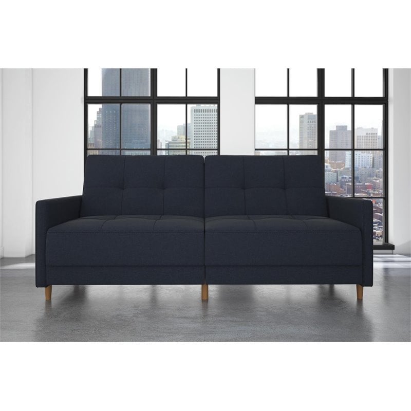 DHP Andora Coil Linen Convertible Sleeper Sofa in Navy Blue