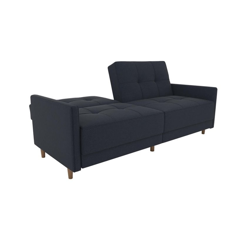 DHP Andora Coil Linen Convertible Sleeper Sofa in Navy Blue