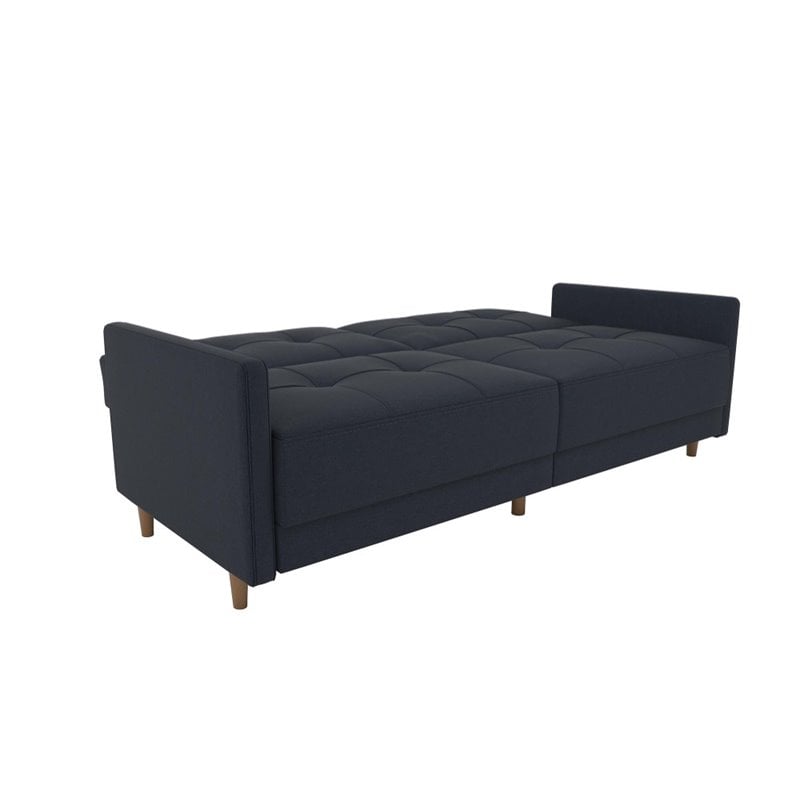 DHP Andora Coil Linen Convertible Sleeper Sofa in Navy Blue