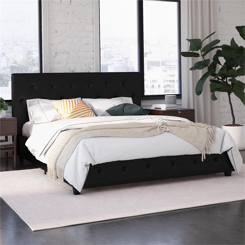 DHP Dakota Faux Leather Upholstered Full Platform Bed in Black