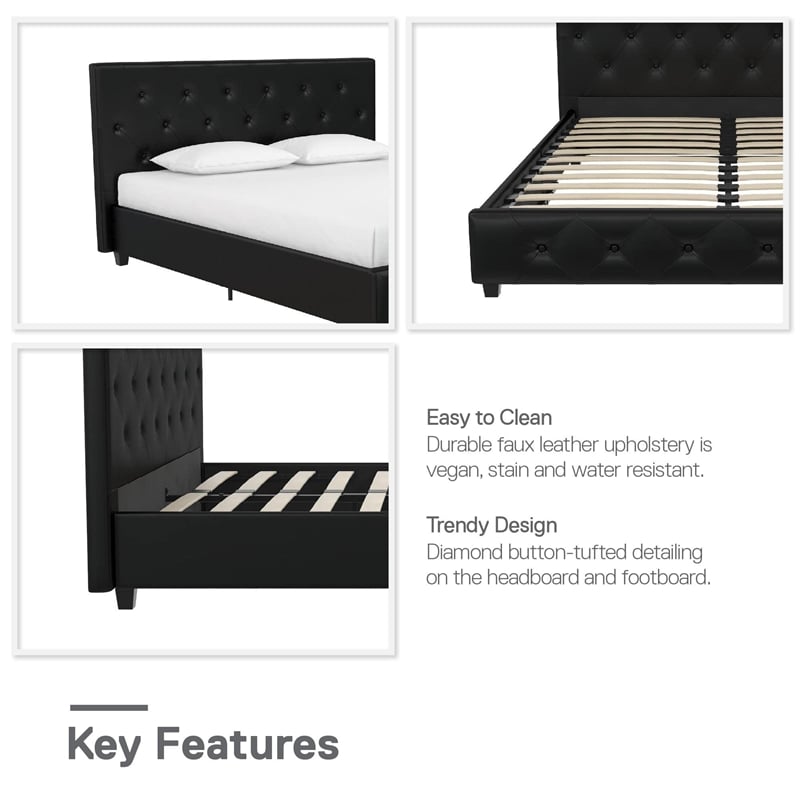 DHP Dakota Faux Leather Upholstered Full Platform Bed in Black