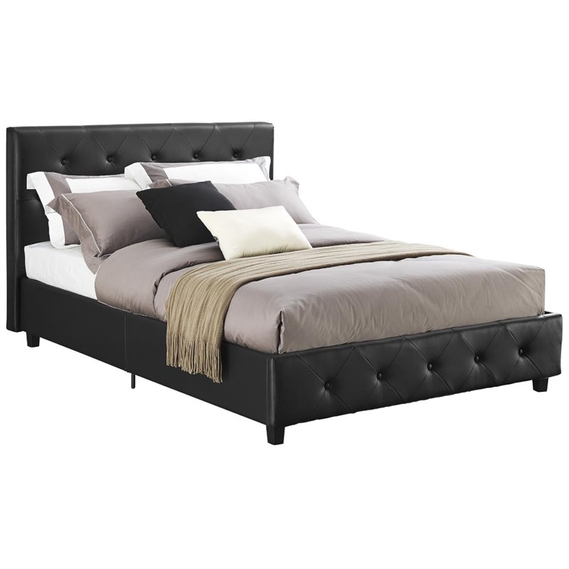 Dhp Dakota Faux Leather Upholstered, Black Faux Leather Queen Bed Frame