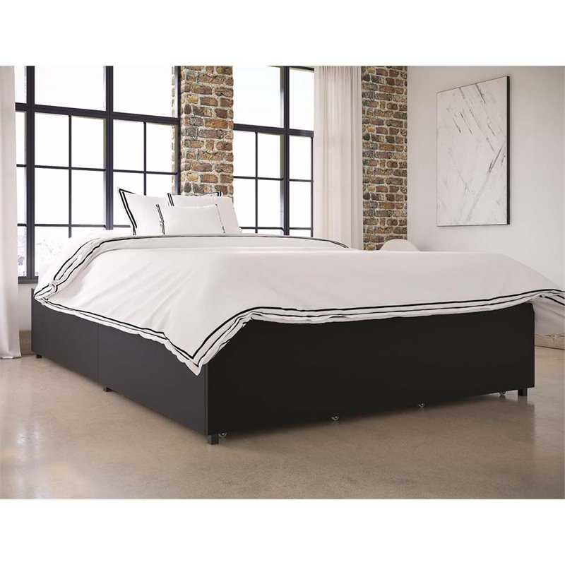 Dhp Maven Faux Leather Upholstered Queen Platform Storage Bed In Black 4124039 Dhp Maven Faux Leather Upholstered, Dhp Maven Platform Bed With Under Storage Queen Black Faux Leather