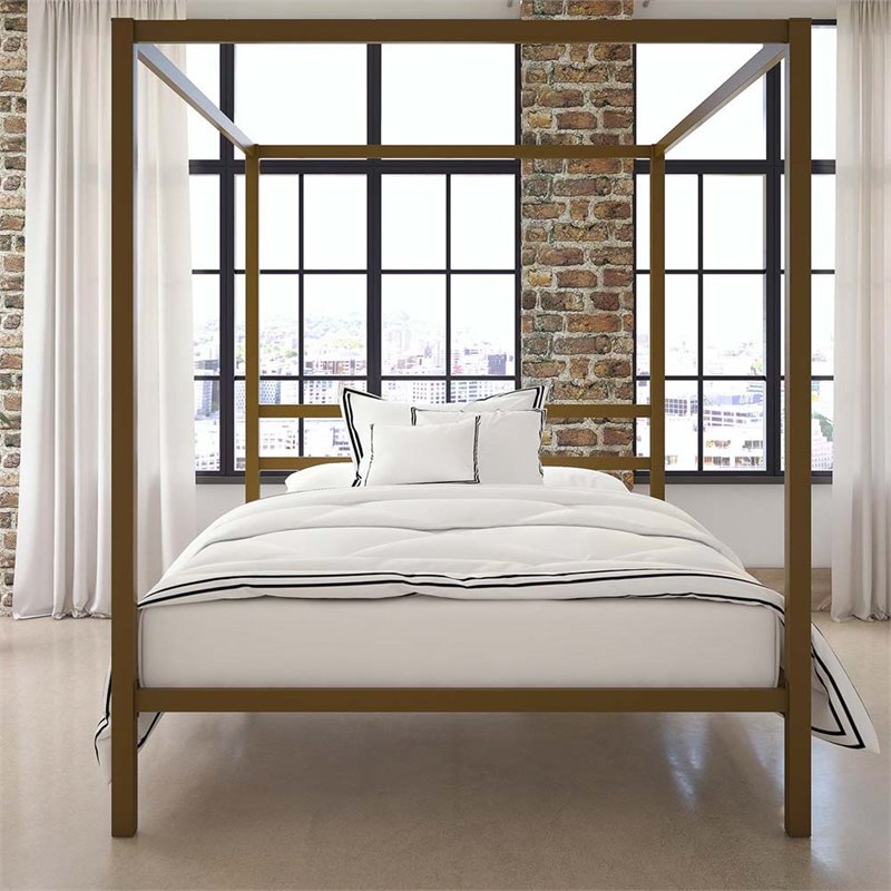 Dhp Modern Queen Metal Canopy Bed In, Gold Canopy Bed Frame Queen