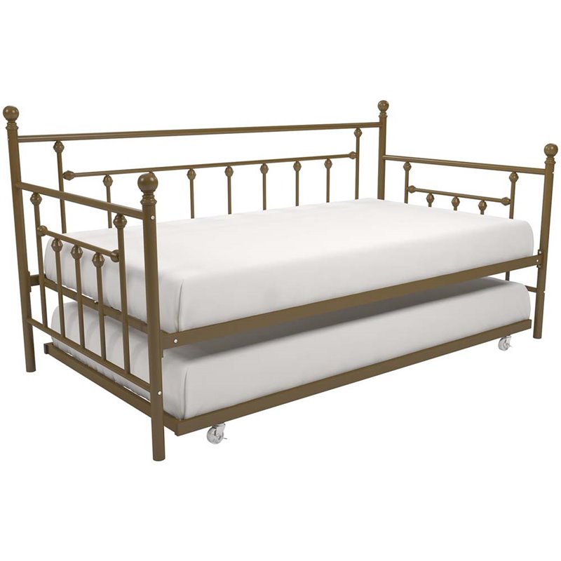 DHP Manila Twin Metal Spindle Daybed with Trundle in Gold 