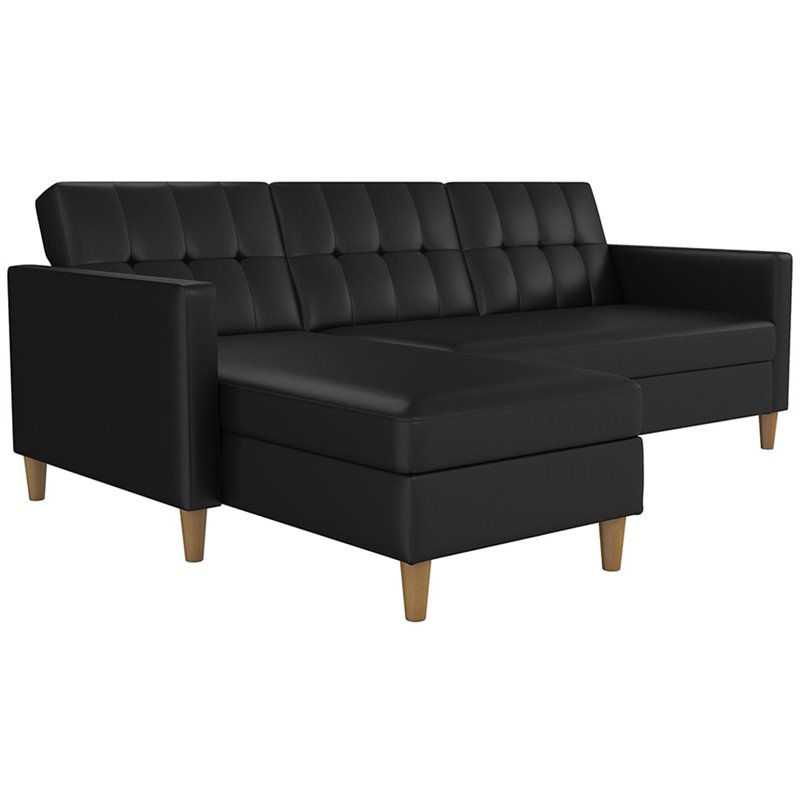 DHP Hartford Faux Leather Left Facing Sleeper Sectional in Black
