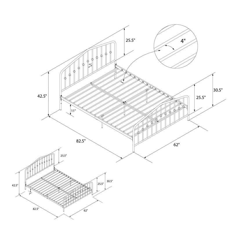 Novogratz Bushwick Queen Adjustable Metal Bed in White