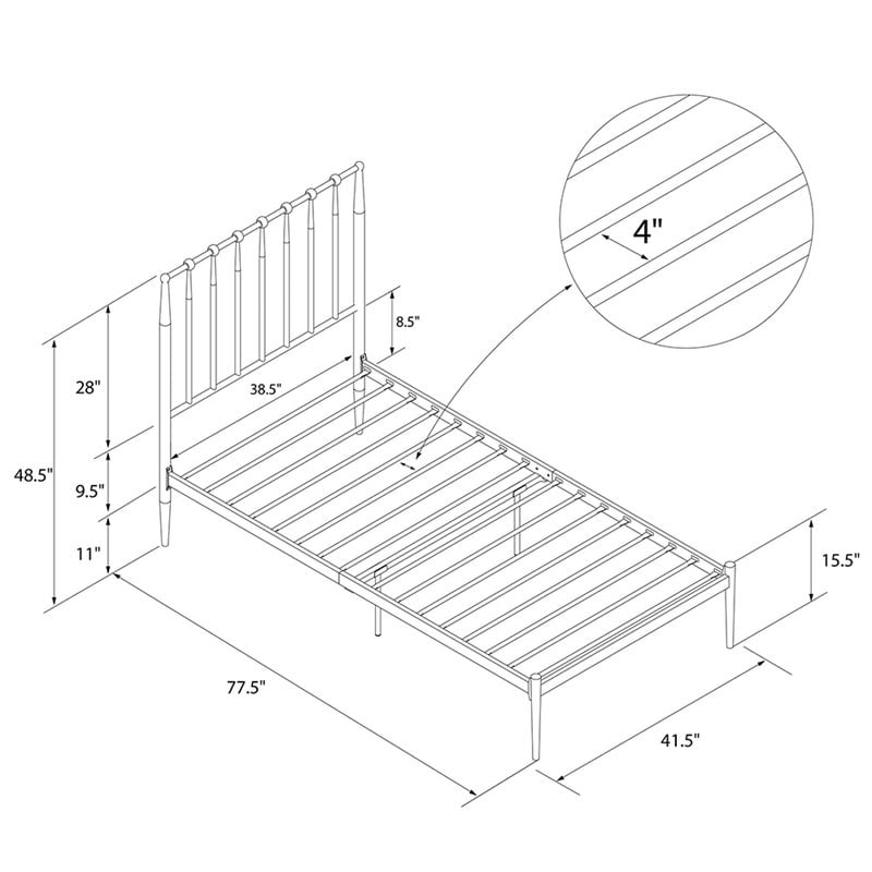 DHP Giulia Twin Metal Spindle Bed in Gold